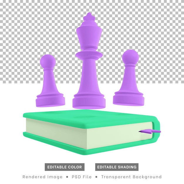 3d rendering of chess pieces and books