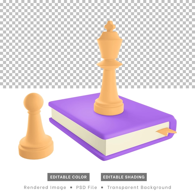 3d rendering of chess pieces and books