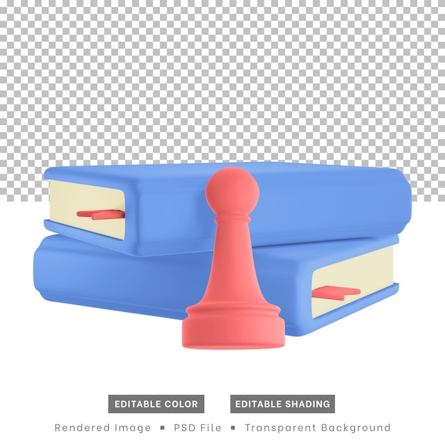 3d rendering of chess pieces and books