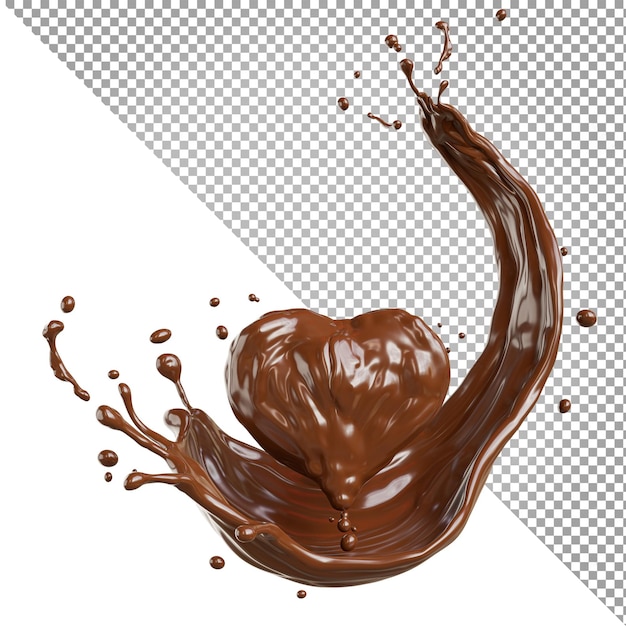 3D rendering of chocolate splash in heart shape isolated  on transparent background,clipping path