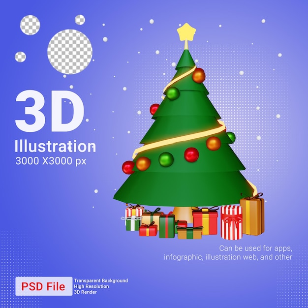 3d rendering of christmas tree and gifts