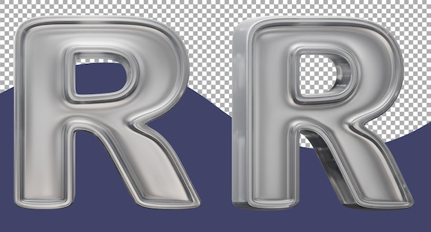 3d rendering of chromium glass letter r