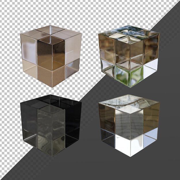 3d rendering of clear and shiny glass crystal cube