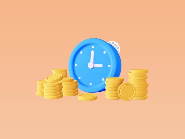 3d rendering clock and golden coin time is money symbol