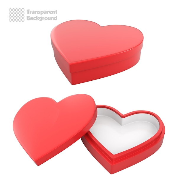 3D Rendering Close And Open Red Heart Shaped Gift Box