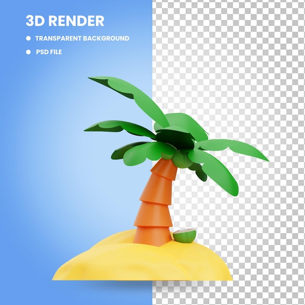 3d rendering of coconut tree icon illustration on summer beach