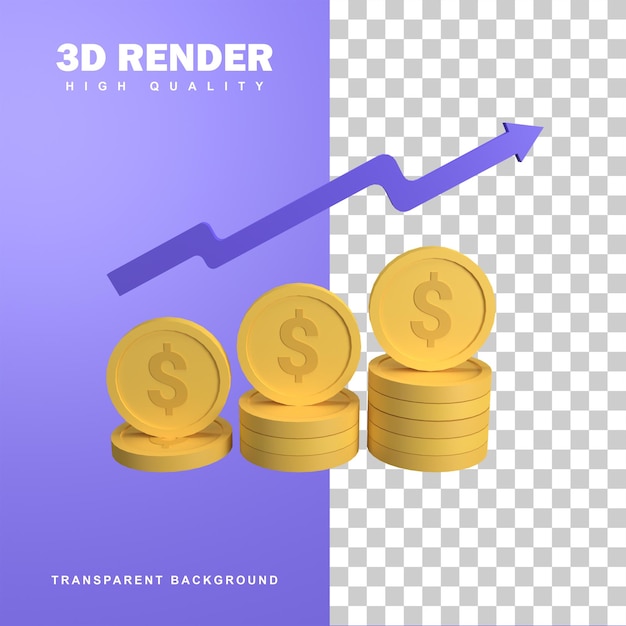 3D Rendering Coin Dollar With Up Arrow