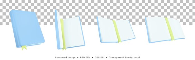 3d rendering collection of book icons open to closed book poses