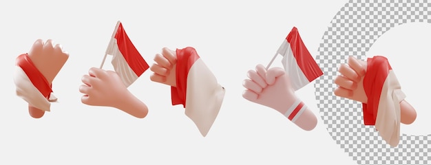 3d rendering collection hand holding Indonesian flag Independence day