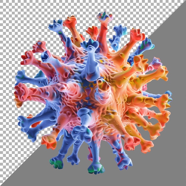 3D Rendering of a Colorful Virus Element on Transparent Background Ai Generated