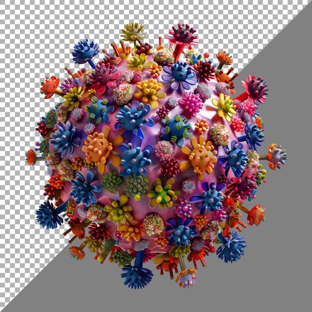 3D Rendering of a Colorful Virus Element on Transparent Background Ai Generated