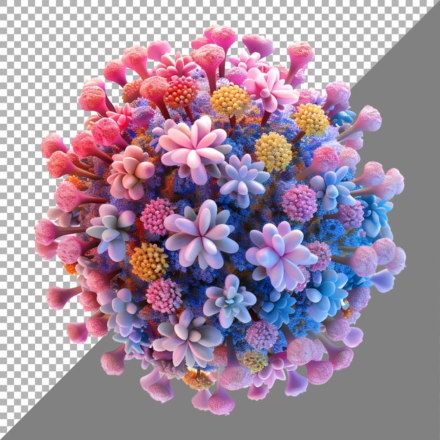 3D Rendering of a Colorful Virus Element on Transparent Background Ai Generated