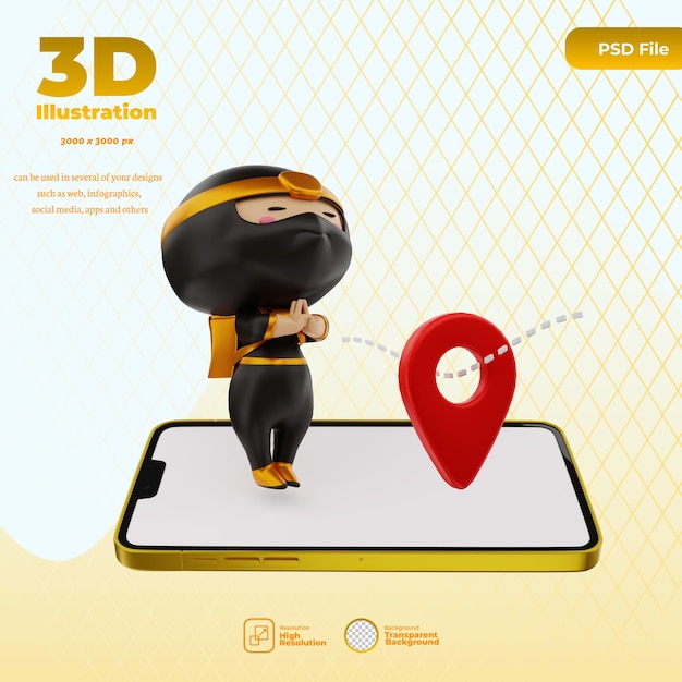 3d rendering of courier character ninja illustration