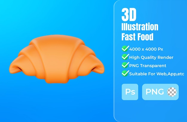 3d rendering of Croissant fast food icon