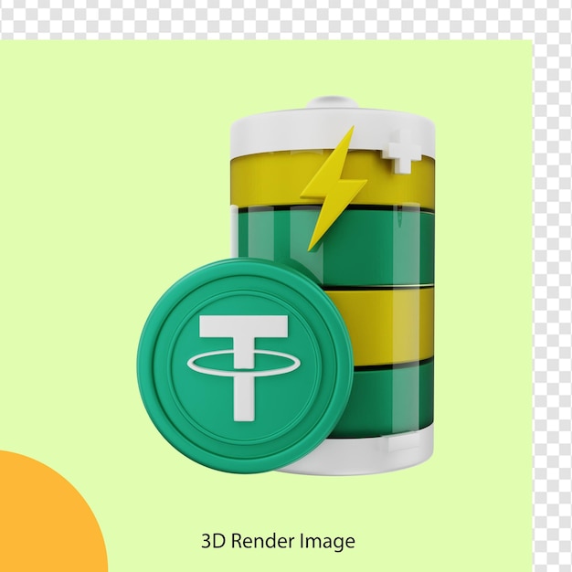 3d rendering of crypto coin Tether battery energy