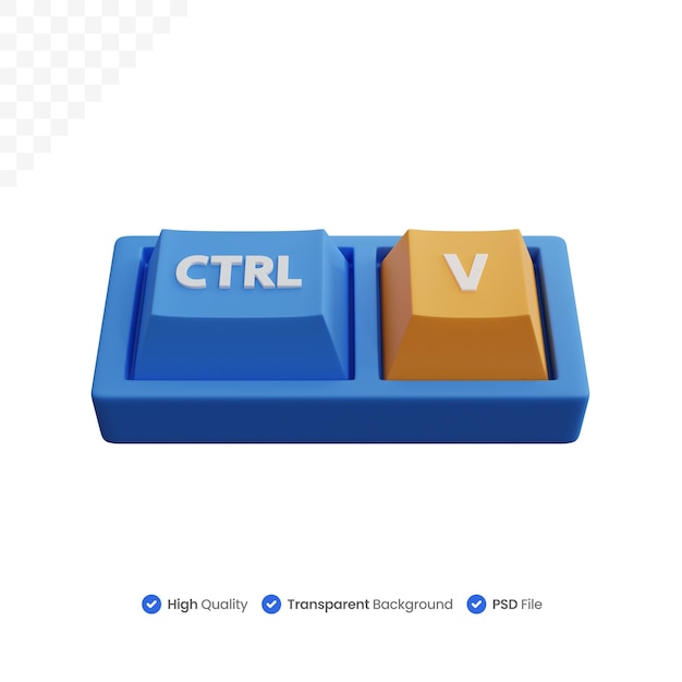 3d rendering ctrl and v keyboard keys isolated