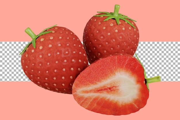 3d rendering cut strawberries tranparent premium psd