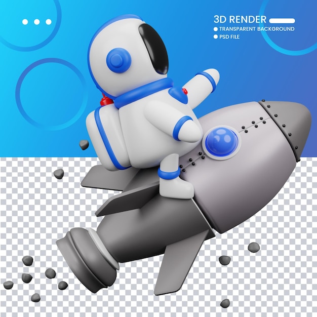 3d rendering of cute astronaut with rocket for social media