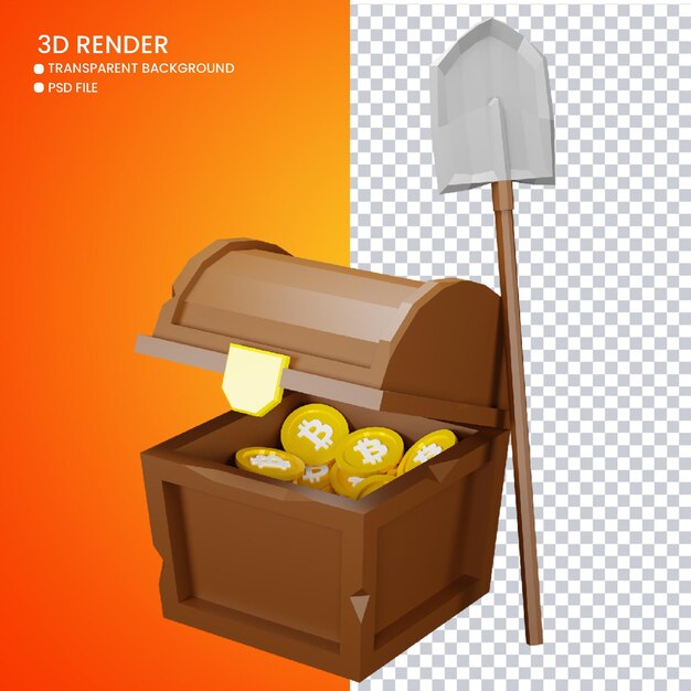 3d rendering of cute bitcoin treasure chest