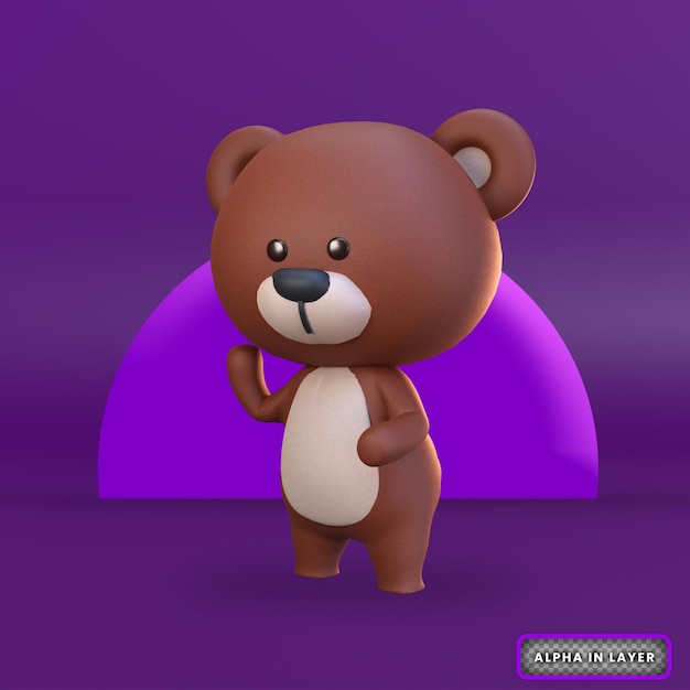 3d rendering cute brown bear standing and raising hands illustration