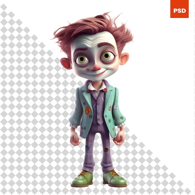 3D rendering of a cute cartoon zombie isolated on white background