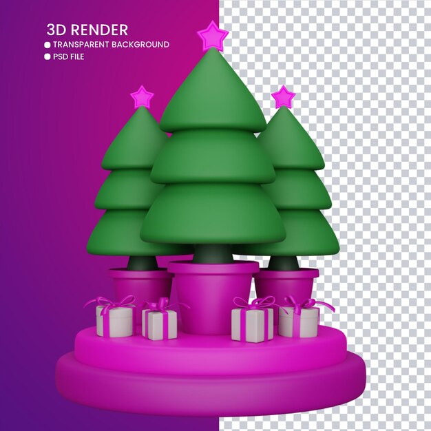 3d rendering of cute Christmas tree and gifts