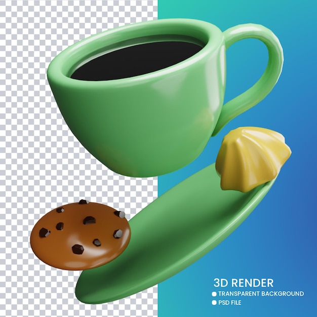 3d rendering of cute coffee and cookies