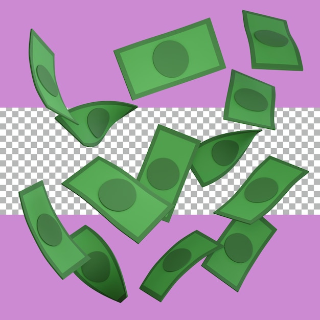 3d rendering Cute dollar falling transparent