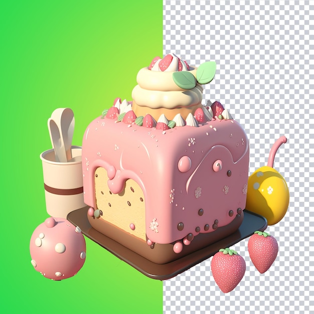 3D rendering cute food for social media