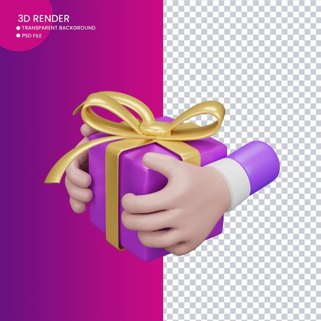 3d rendering of cute gift with hand for social media