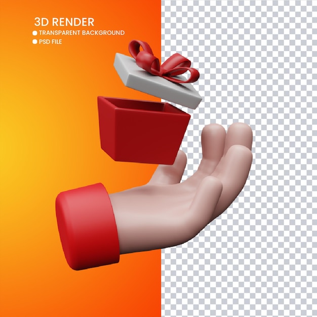 3d rendering of cute hand and gift