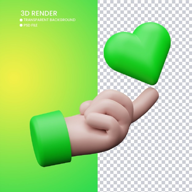 3d rendering of cute hand and love