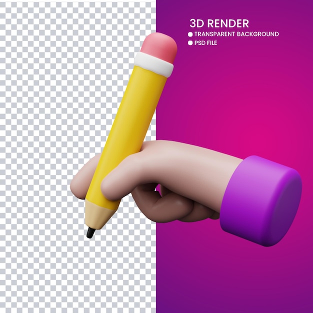 3d rendering of cute hand and pencil