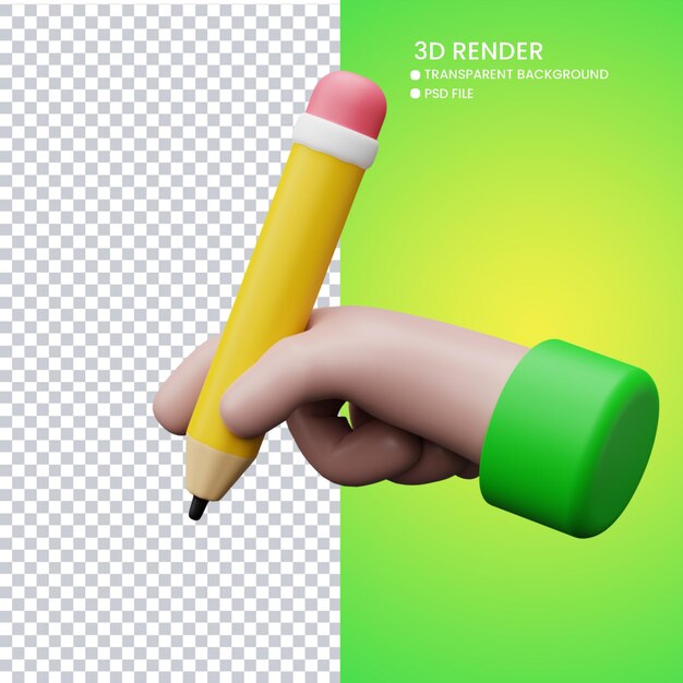 3d rendering of cute hand and pencil