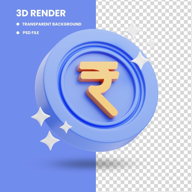 3d rendering of cute icon illustration india currency rupee coin colored orange purple