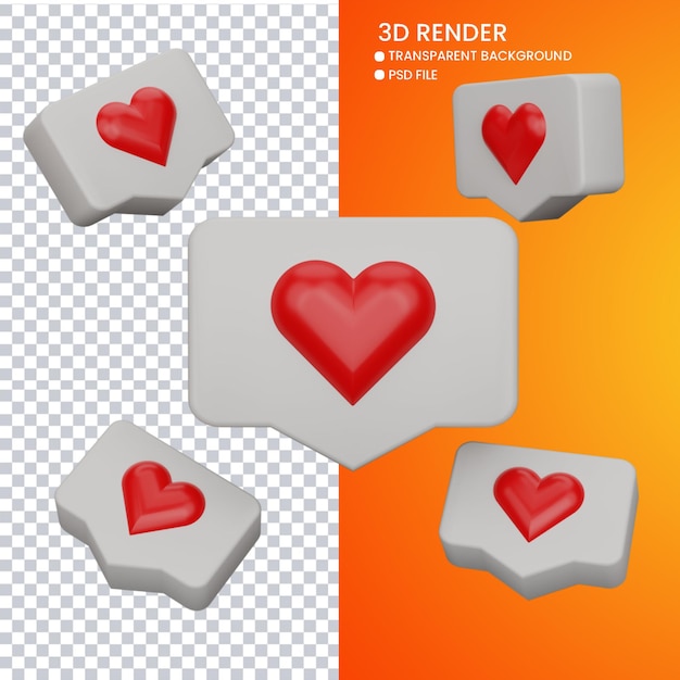 3d rendering of cute like notification icon