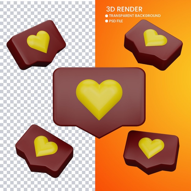 3d rendering of cute like notification icon