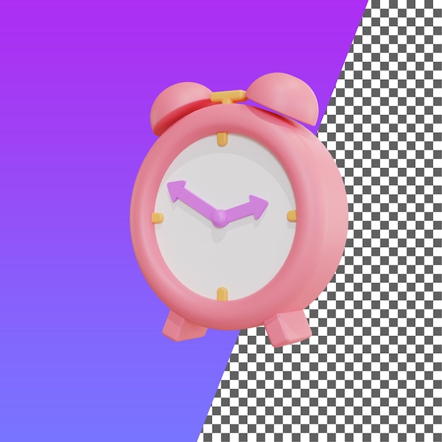 3d rendering of cute pink clock icon