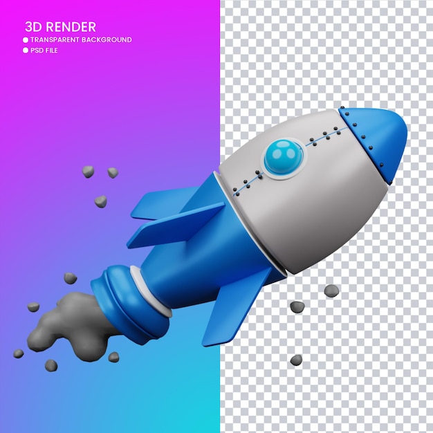 3d rendering of cute rocket for social media