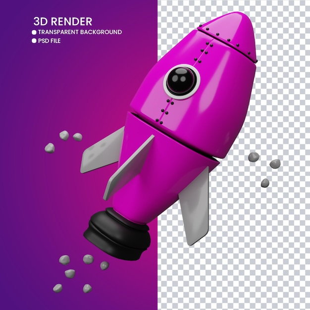 3d rendering of cute rocket