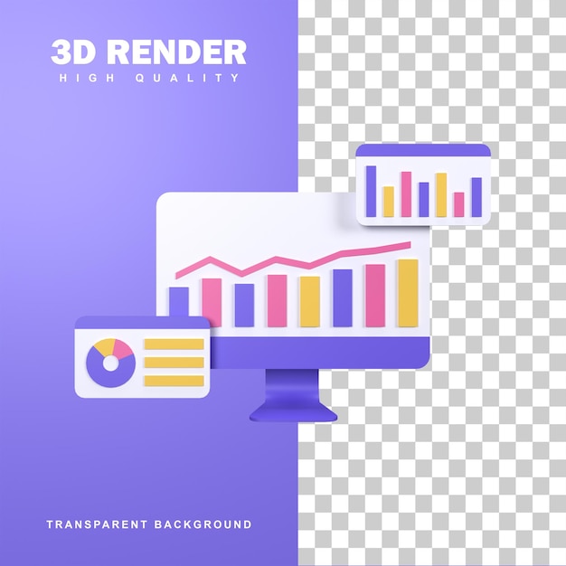 3D Rendering Data Analysis Concept With Bar Chart On Screen.