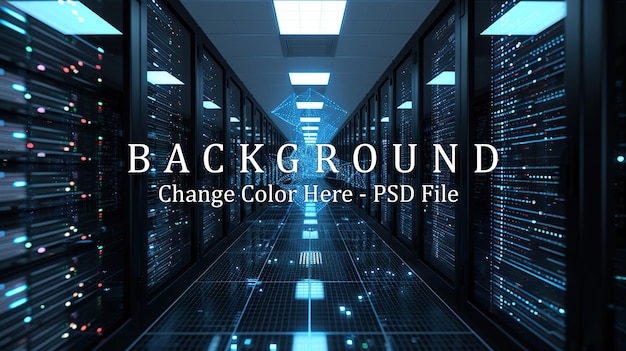 PSD 3d rendering of data center storage interior on dark server room background