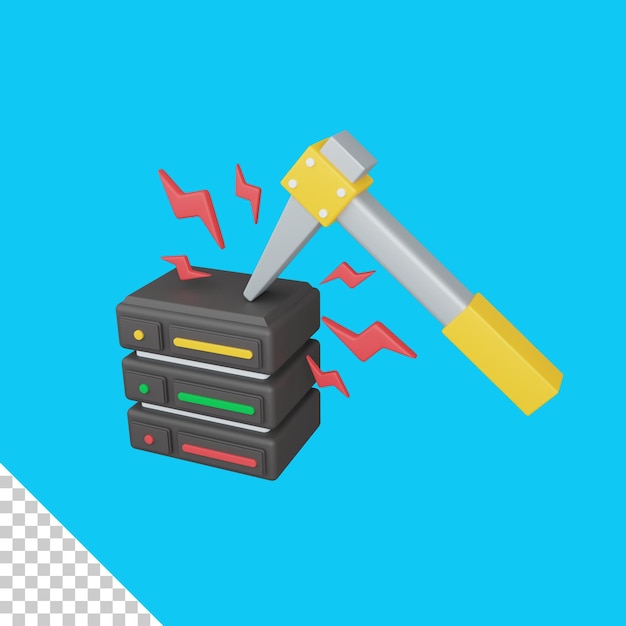 3d rendering data mining concept with hammer and colorful server symbol useful for server IT