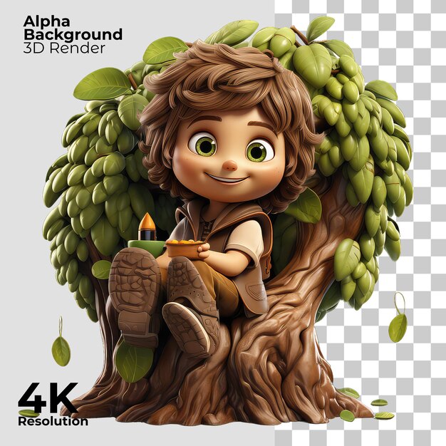 3D Rendering Date Tree cartoon character on Transparent Background