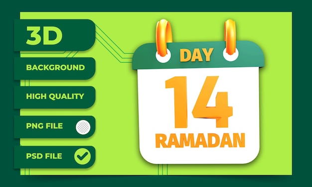 3d rendering day 14 ramadan calendar for moslem fasting