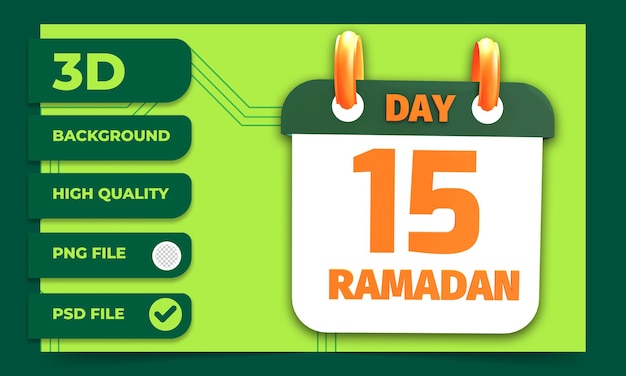 3d rendering day 15 ramadan calendar for moslem fasting