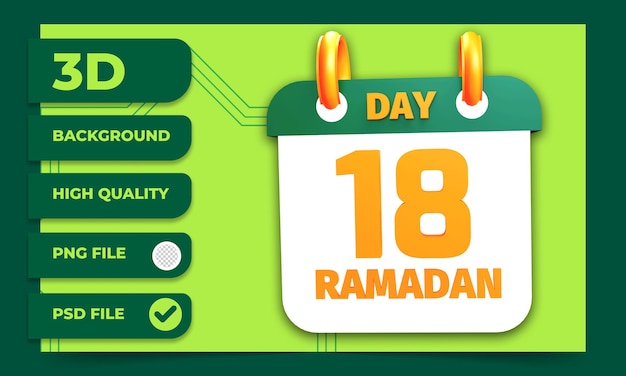 3d rendering day 18 ramadan calendar for moslem fasting