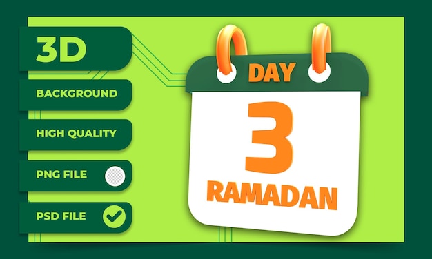 3d rendering day 3 ramadan calendar for moslem fasting