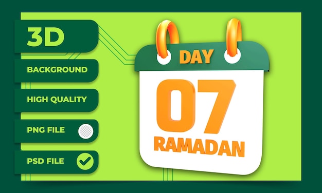 3d rendering day 7 ramadan calendar for moslem fasting