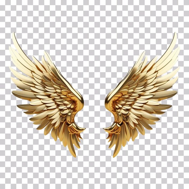 3d rendering of a decorative golden eagle wing isolated on transparent background